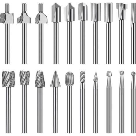 Jeu de Mèches de Gravure Haute Dureté, 10pcs Mèches de Gravure en Carbure HSS & 10pcs Mèches de Toupie Tige 1/8"(3mm) pour Outils Rotatifs pour Bricolage en bois, Sculpture, Perçage, Gravure, Ébarbage (1/5)