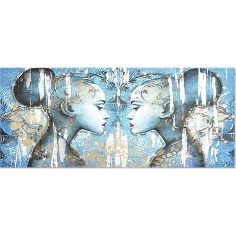 Lupia - Quadro Moderno BRILLANT con Glitter PROFILI  Stampa su Tela Poliestere  Decorazione Artigianale Italiana, Arte da Parete per Soggiorno e Ufficio  52x122 cm, telaio Legno (1/4)