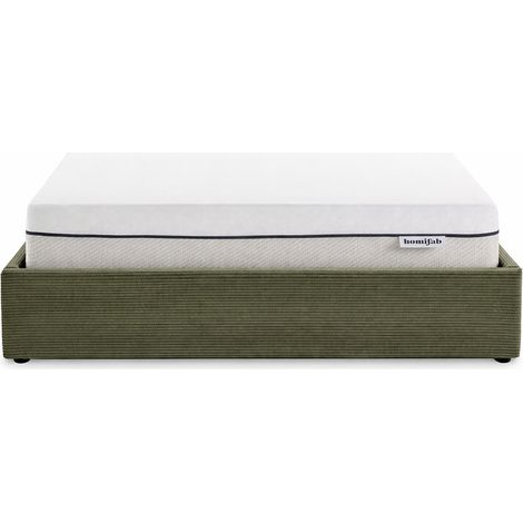 Ensemble Lit coffre adulte 180x200cm en velours côtelé vert avec sommier - Handy + Matelas ressorts ensachés - Spring Elite (1/5)