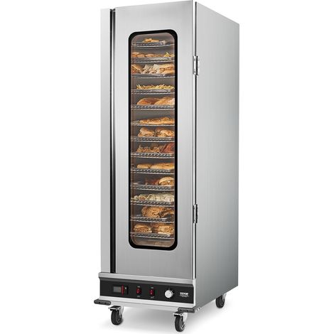 Armoire Chauffante à 16 Niveaux, Étuve Traiteur avec Bac à Eau, Chauffe Assiettes avec Porte Simple en Verre et Étagères Réglables, en Acier Inoxydable, pour Pizza Poulet Restaurant Cantine (1/5)