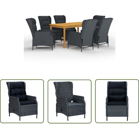 The Living Store Ensemble à manger de jardin 7 pcs Gris foncé - Table De Jardin - Salon De Jardin - Mobilier De Jardin - Set De Jardin - Chaises Pliantes (1/5)