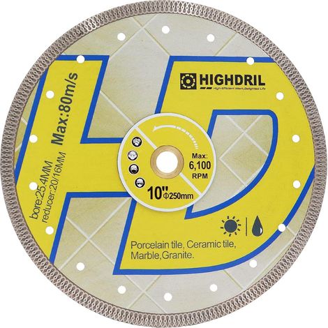 Disque a Tronconner Diamantés - Ø 250MM Lame de Scie Diamantée pour Carrelage, Céramique, Porcelaine, Terre cuite, Granit, Marbre, Pierre dure avec rondelle 25,4/20MM et 20/15,875MM (1/5)