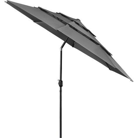 Homevive Sombrilla de 3 Niveles 3M para Exteriores con Tres Ventilación Sombrilla de Mercado Parasol Playa Inclinable con Manivela 8 Varillas Terraza para Exterior Patio Mercado Gris (1/5)