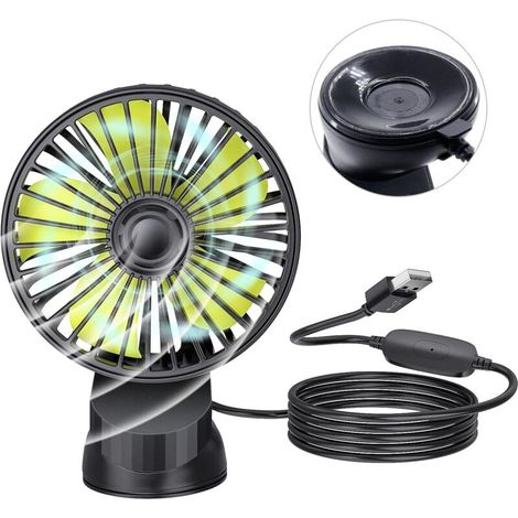 Ventilateur de voiture USB avec ventouse, 1 pièce 5 V 1 A USB Ventouse Ventilateur électrique portable Ventilateur de bureau avec 3 vitesses pour tableau de bord de voiture Fenêtre Bureau à domicile