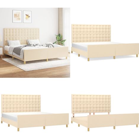 Cadre de lit sans matelas crème 160x200 cm tissu - Tête de lit réglable - Lit crème (1/5)