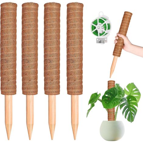 4 pièces Tuteurs pour Plantes grimpantes de 41CM, Tiges de Fibre Coco Mousse pour Plante Monstera Supports Naturel pour Plantes avec 20M de Bandes rotatives (1/5)