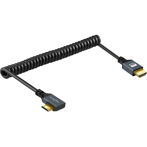 Câble Mini HDMI vers HDMI Spiralé Coudé à Gauche, Câble Mini HDMI vers HDMI Spiralé 3D/4K 1080p étiré jusqu'à 1,5M (1/5)