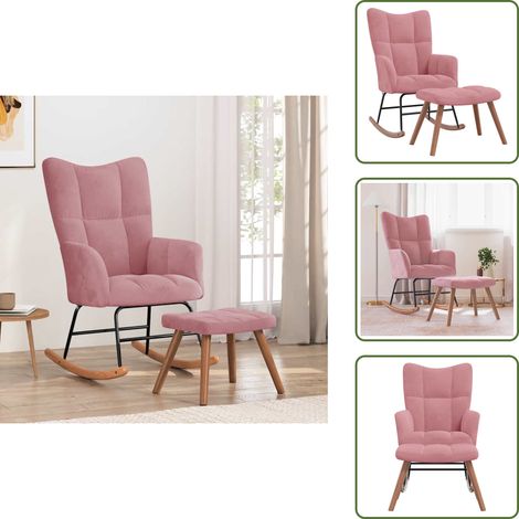 The Living Store Chaise à bascule avec repose-pied Rose Velours - Chaise de salon (1/5)