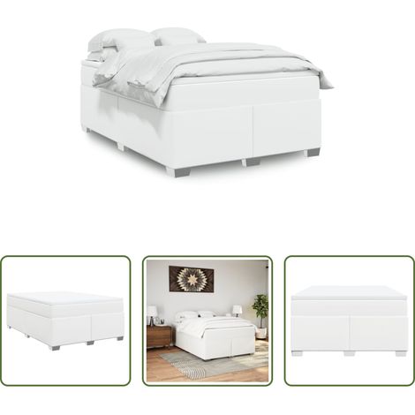 vidaXL Surmatelas -  Sommier à lattes de lit avec matelas Blanc 140x190cm Similicuir (1/5)