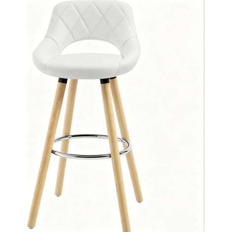 Tabouret de bar en bois massif avec dossier, siège en simili cuir, hauteur 91 cm, couleur noire (1/5)
