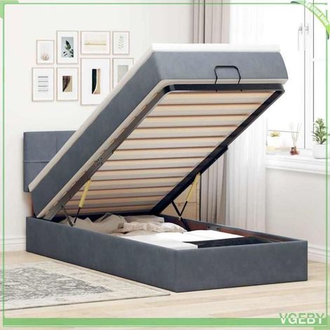 Cadre de lit ottoman avec matelas - 3312591 - Velours gris foncé - Couchage 90x190 cm - Rangement hydraulique (1/5)