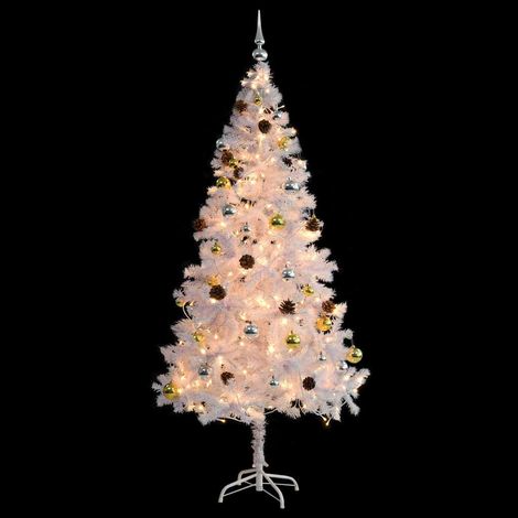 vidaXL Künstlicher Weihnachtsbaum mit Beleuchtung & Kugeln Weiß 180 cm (1/5)