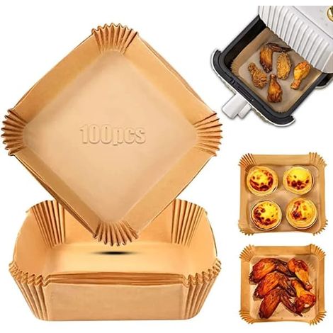 Papier sulfurisé pour friteuse à air chaud de 5 à 6 litres, diamètre 20 cm, hauteur 4,5 cm, 100 feuilles, résistant à la chaleur jusqu'à 230 °C, utilisable également au four et au micro-ondes. (1/5)
