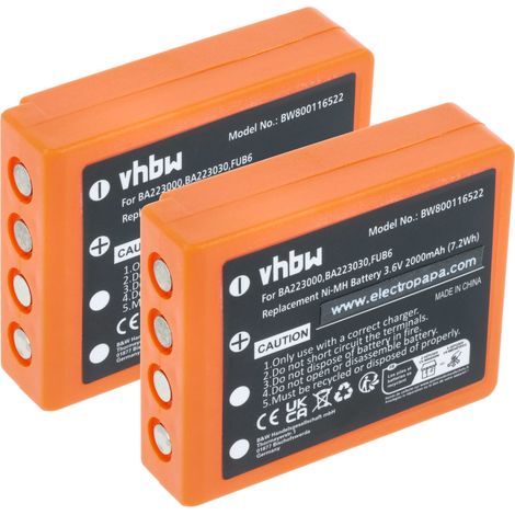 vhbw 2x Batterie compatible avec HBC Radiomatic Vector Pro opérateur télécommande industrielle (2000mAh, 3,6V, NiMH)