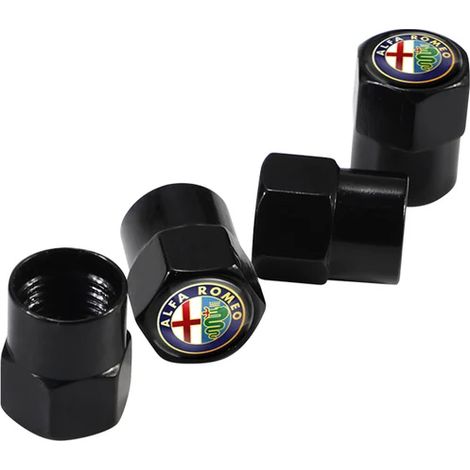 (B noir) 4 pièces bouchons de Valve de pneu de voiture en aluminium Valve d'air de pneu adapté pour 159 147 156 Giulia Giulietta Mito Stelvio Brera Spider (1/5)