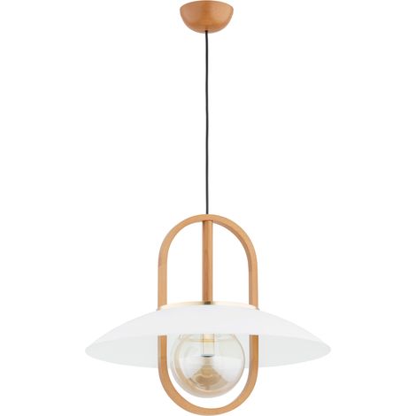 Suspension scandinave bois abat-jour blanc E27 15W (1/3)