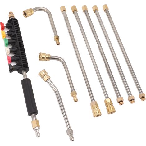Ensemble de lance pour nettoyeur haute pression : rallonge, 5 lances droites, 3 lances coudées, 6 buses et raccord rapide 1/4 pouce. (1/5)