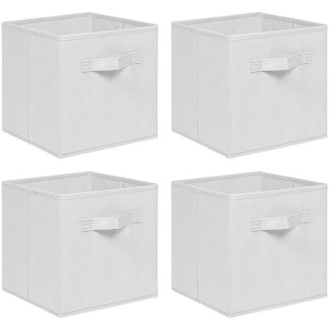 Foldable Storage Boxes,Non-Woven Fabric Storage Box Set,Storage Drawers for Cube Storage Unit,26.5x26.5x28 cm (Off White, Set of 4)