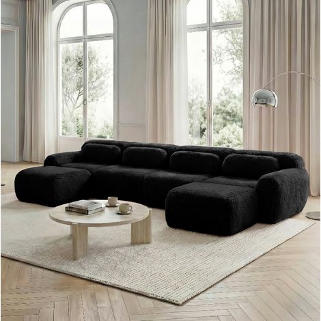 Divano modulare nero in tessuto morbido, senza montaggio, con schienale ergonomico e base antiscivolo,378x179x73 cm (1/5)