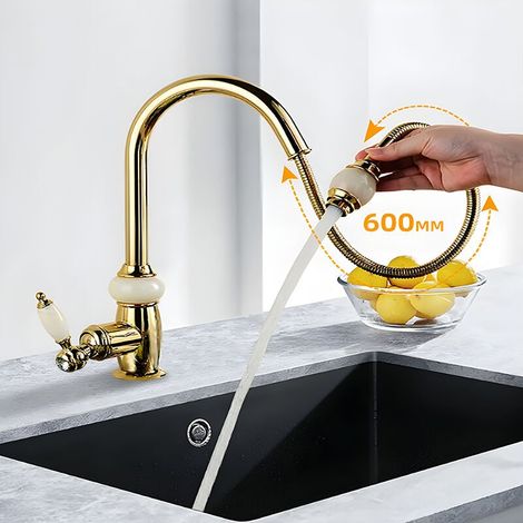 High Quality Gold Copper Kitchen Faucet: 360° Rotation, Smooth Spray Without Splashing, Ideal for Various Applications, Elegant and Durable Design MUMU (1/4)