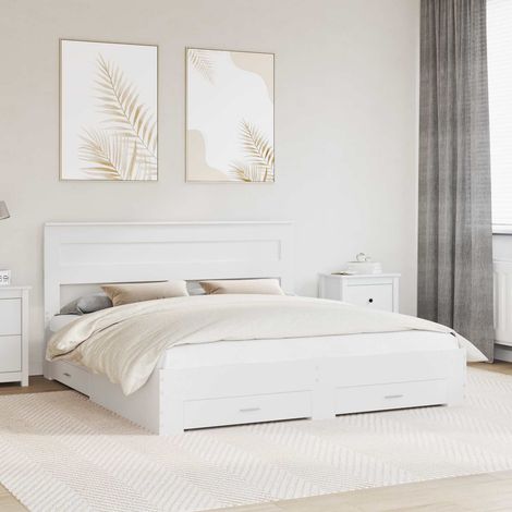 Bed Frame with Drawer White 180 x 200 cm Engineered Wood vidaXL (1/5)