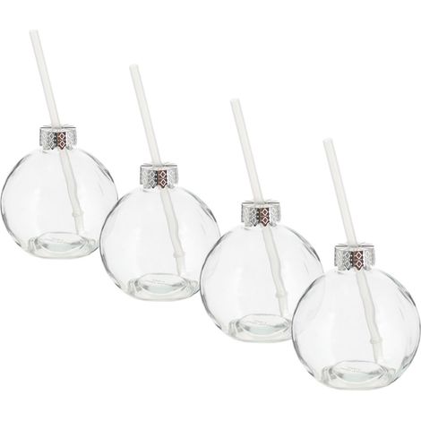 Christbaumkugel Trinkglas 400 ml - 4er Set - Weihnachtskugel Cocktailglas mit Strohhalm - Design Punschglas mit Trinkhalm Getränke Glas