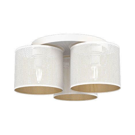 Plafonnier loft rond 3 abat-jour blanc/or E27 Luminex