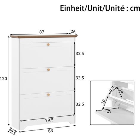 Rangement à chaussures 3 battants, armoire à chaussures compacte pour entrée, étagère à chaussures spacieuse avec poignées rondes, meuble de couloir pratique, grande capacité, idéal hall d'accès (1/5)