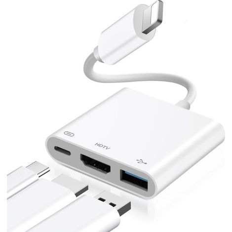 Adaptateur HDMI OTG pour iPhone, adaptateur HDMI AV numérique 1080P avec prise USB et port de charge, compatible avec iPhone 14131211XSXRX876, compatible avec clé USB et clavier MIDI (1/5)