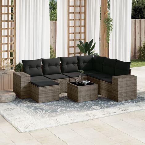 vidaXL Salon de jardin 8 pcs avec coussins gris résine tressée (1/5)