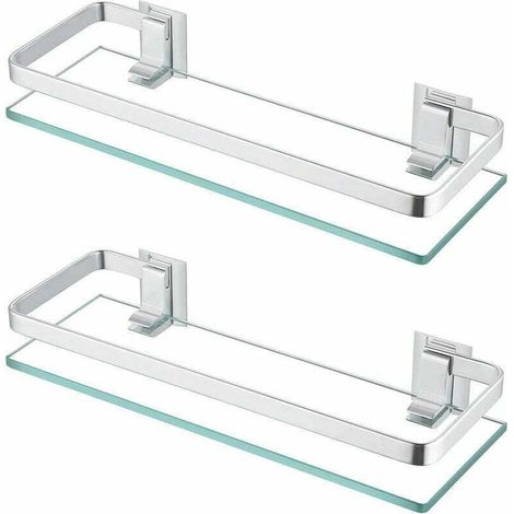 Étagère de salle de bain en verre, étagère murale en aluminium, verre trempé de 8 mm d'épaisseur, rectangulaire, argentée, lot de 2, A4126A-P2 (40 cm) (1/4)