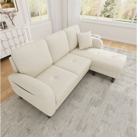 L-förmiges Ecksofa mit Chaiselongue, 3-Sitzer, modular, 166 x 118 x 77 cm, Hellbeige, HAVRYA (1/5)