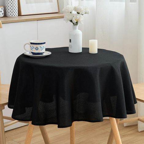 Runde Tischdecke Leinenoptik 120 cm Schwarz Wasserabweisend Pflegeleicht