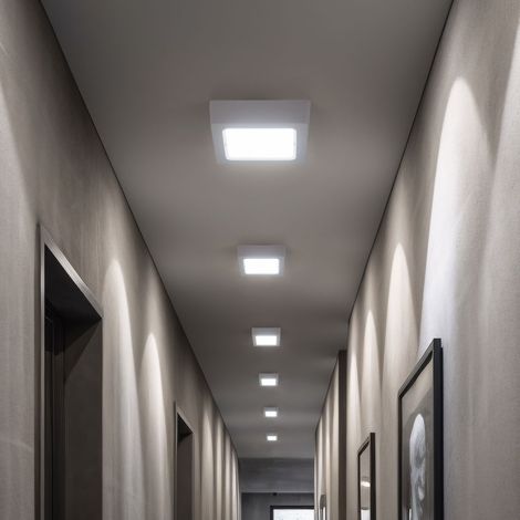 LED Deckenleuchte Wohnzimmerleuchte Flurlampe Aufbau-Panel quadratisch Küchenleuchte, Kunststoff weiß, 6W 660lm 6500K kaltweiß, L 12 cm , 6er Set