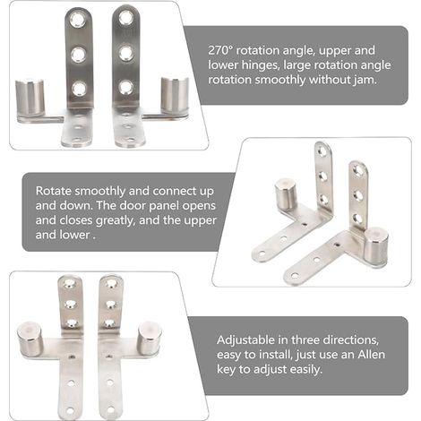 Door Pivot Hinges Stainless Steel 270 Degree Rotating Inset Hinge Left Right Load Silver Brushed (1/2)