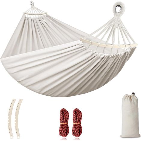 Filiyano-Hamac de camping portable, hamac en coton anti-enroulement pour jardin (blanc/220 x 150 cm) (1/4)