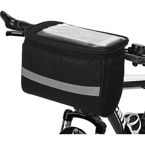 Sacoche de guidon de vélo étanche avec bande isotherme tactile, sacoche avant de vélo (noire) (1/5)