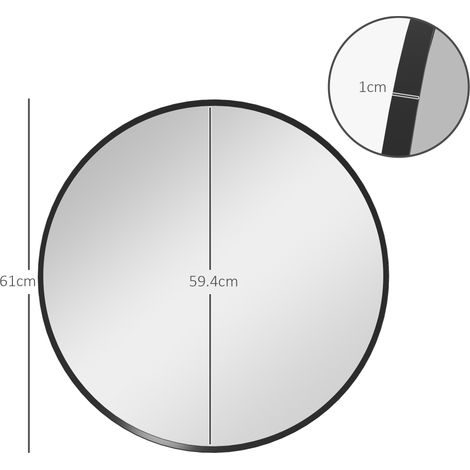 Miroir mural rond 60x60 cm cadre aluminium, miroir déco pour salle de bain salon couloir chambre, noir (1/5)