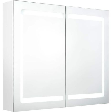 Armadietto Bagno Mobile da Bagno con Specchio e LED Bianco Lucido 80x12x68 cm (1/5)