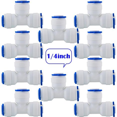 10 Pcs RO Water Filter Accessories  1/4 Inch Nozzle Fitting 90 Degree Right Angle 3 Way Fast Docking  for Refrigerator Hose, Reverse Osmosis Tube (1/5)