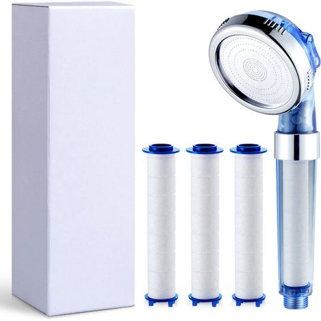3-Strahl-Duschkopf, dreistufiges Filtersystem für wassersparenden Hochdruck und Antikalk-Duschkopf mit austauschbarem PP-Baumwollfilter