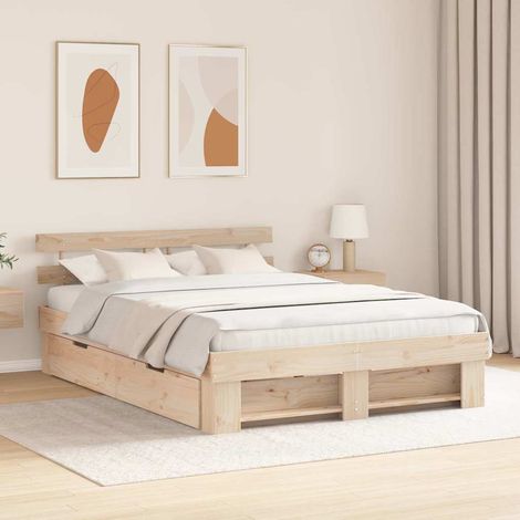 Estructura de cama Marrón 150 x 200 cm Madera maciza de pino