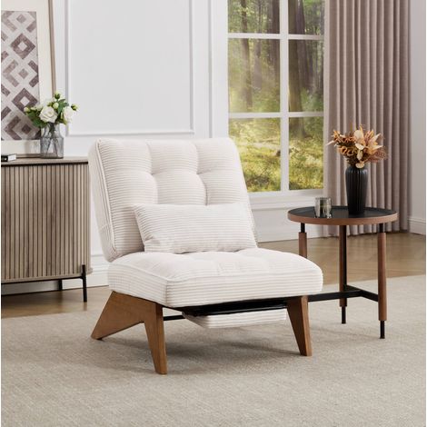 Fauteuil relax 127x73x90 cm beige, dossier inclinable, velours côtelé, MEUBLIV (1/5)