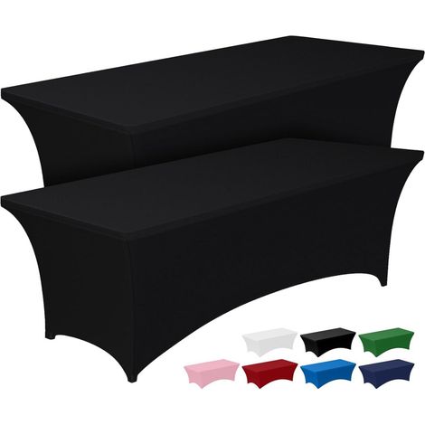 Nappe Pureegg Spandex 183 cm (lot de 2), nappe ajustée et extensible pour table rectangulaire, infroissable, idéale pour les fêtes, mariages, banquets et anniversaires, noire.