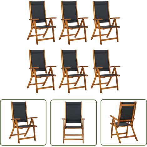 The Living Store Chaises de jardin pliantes lot de 6 acacia massif et textilène - Chaise De Jardin - Chaise Pliante - Meubles De Jardin - Salon De Jardin - Bois D'acacia (1/5)