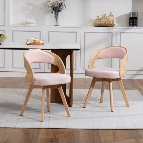 Lot de 2 Chaises de Salle à Manger Pivotantes - 44x41x75 cm - Chaises Modernes en Hêtre avec Coussin en Lin - Rose (1/5)