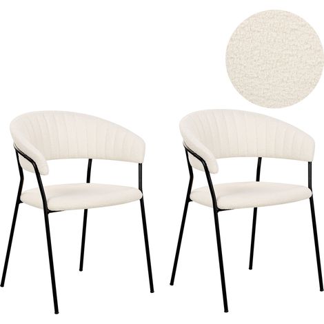 Conjunto de 2 sillas de bouclé blanco crema respaldo curvo Mariposa (1/5)