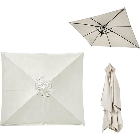 Housse de rechange pour parasol de 3 m carré avec 6 baleines, auvent de rechange pour parasol de jardin UV, 3 x 3 m (diamètre 4,24 m), pour jardins, balcons, piscines et plages (1/5)
