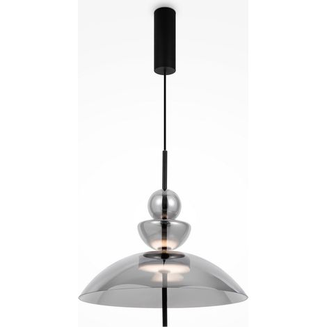 Maytoni Bangkok Plafonnier moderne en forme de dôme de 40 cm, noir, 3 000 K, 1 300 lm, abat-jour fumé (1/2)