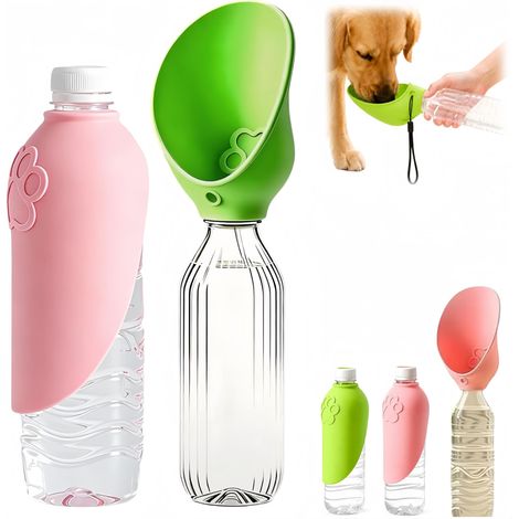 Lot de 2 adaptateurs de bouteille d'eau pour chien en silicone portable, bouchon distributeur d'eau pour animaux pliable étanche avec bol de boisson, accessoire distributeur d'eau extérieur compatible
